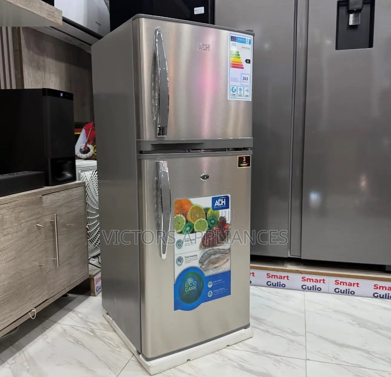 Adh 168l Double Door Refrigerator (Silver) With Handles