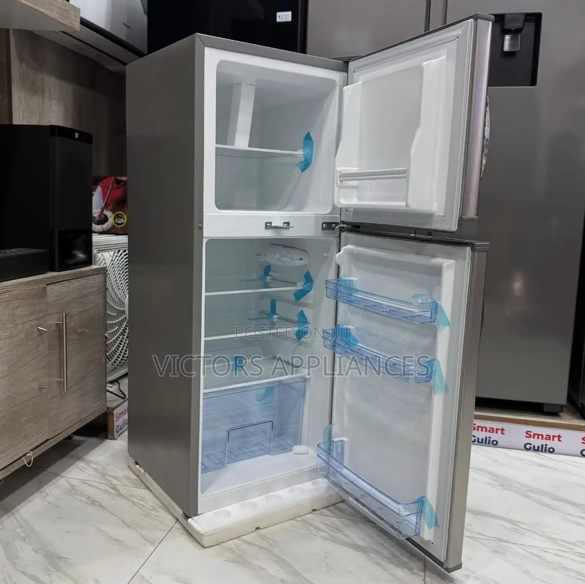 Adh 168l Double Door Refrigerator (Silver) With Handles