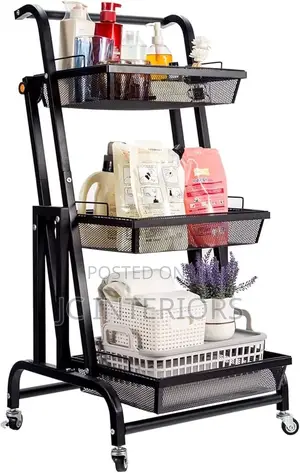 3 Tier Collapsible Trolley Cart Storage Rack Tray Shelf