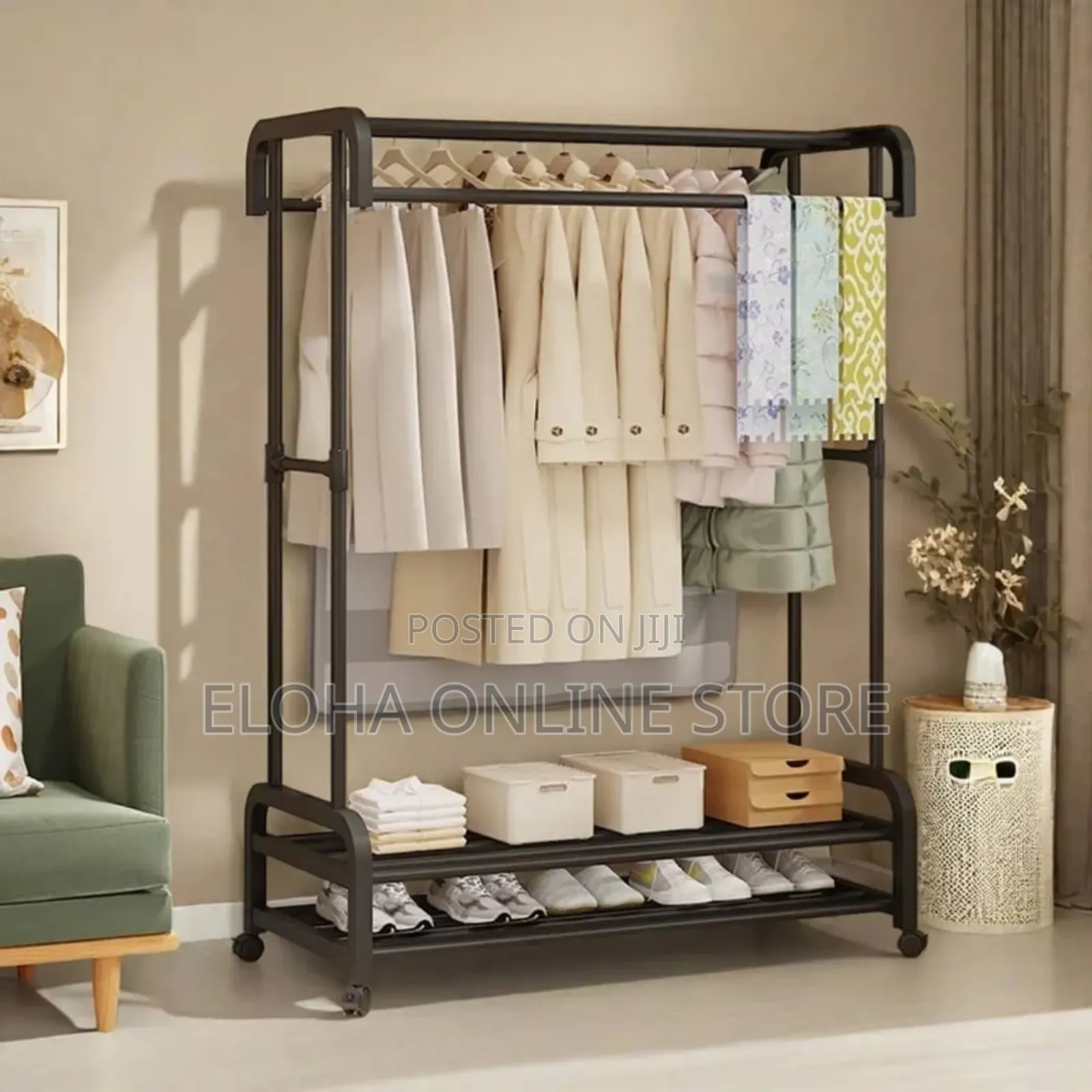 Heavy Duty Metal Rail Clothes Garment Hanging Shoe Rack