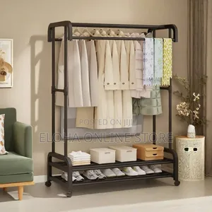 Photo - Heavy Duty Metal Rail Clothes Garment Hanging Shoe Rack