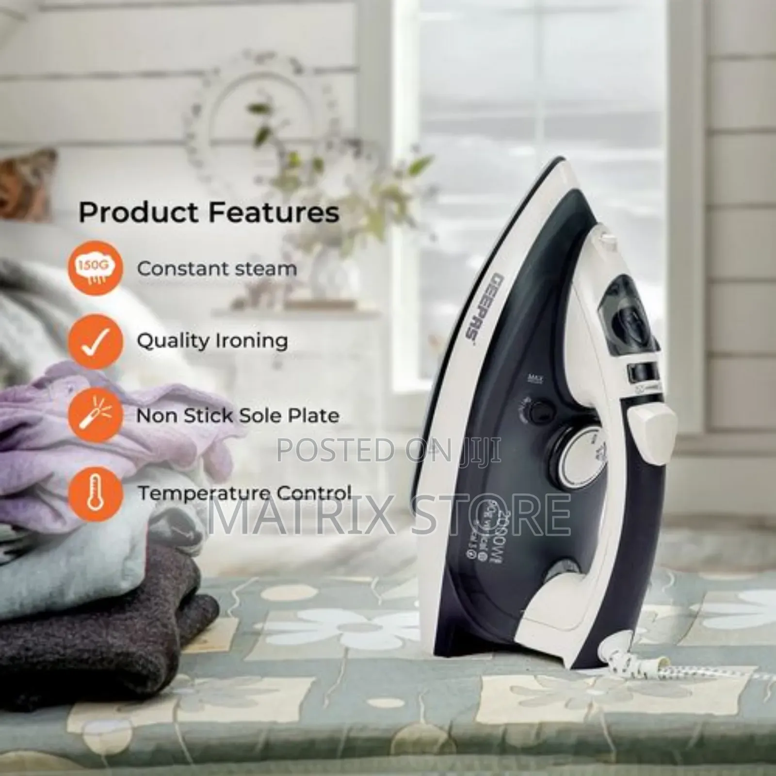 Geepas Ceramic Steam Iron For Wet/Dry Crease Free Ironing