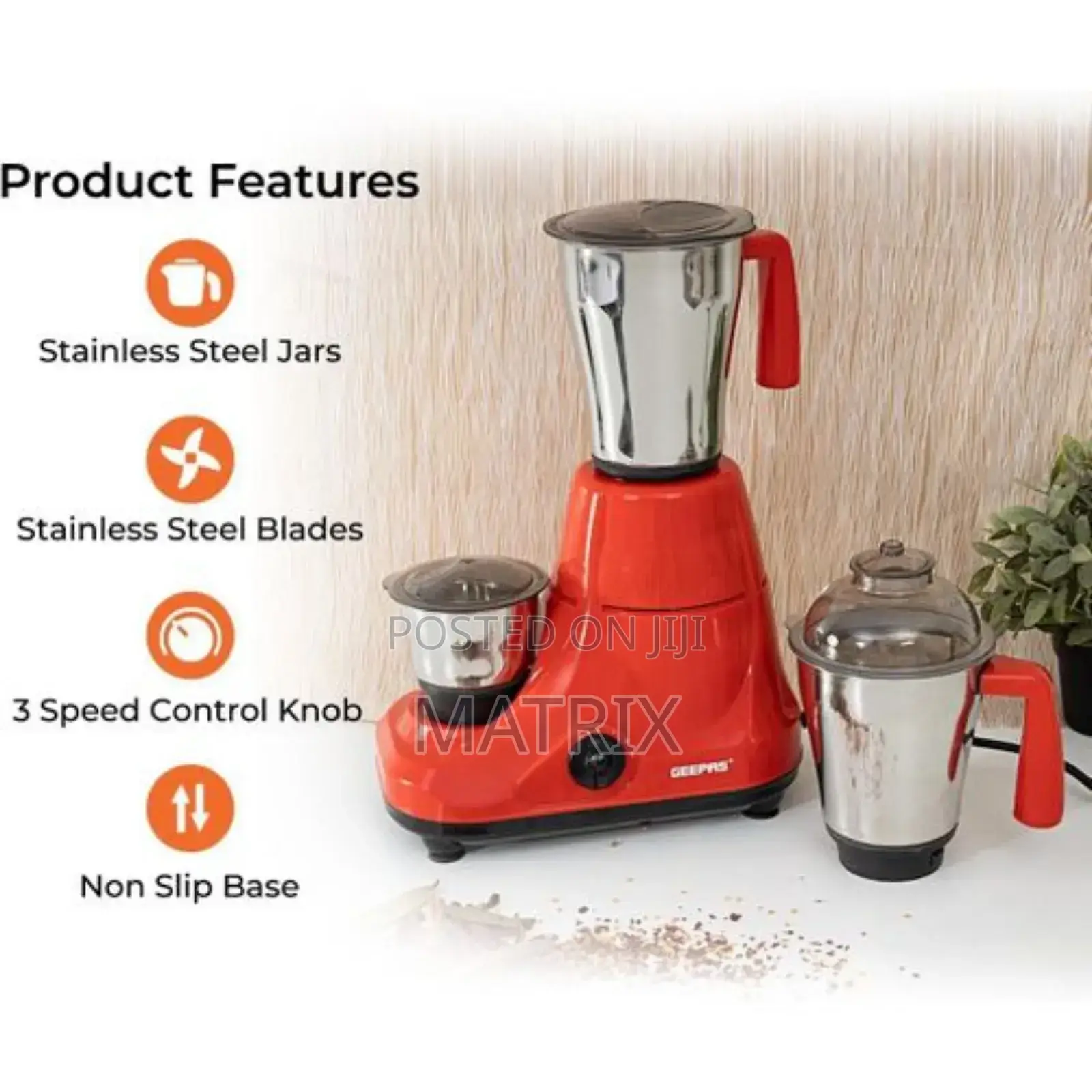 3-in-1 Mixer Grinder With Stainless Steel Jars Blades