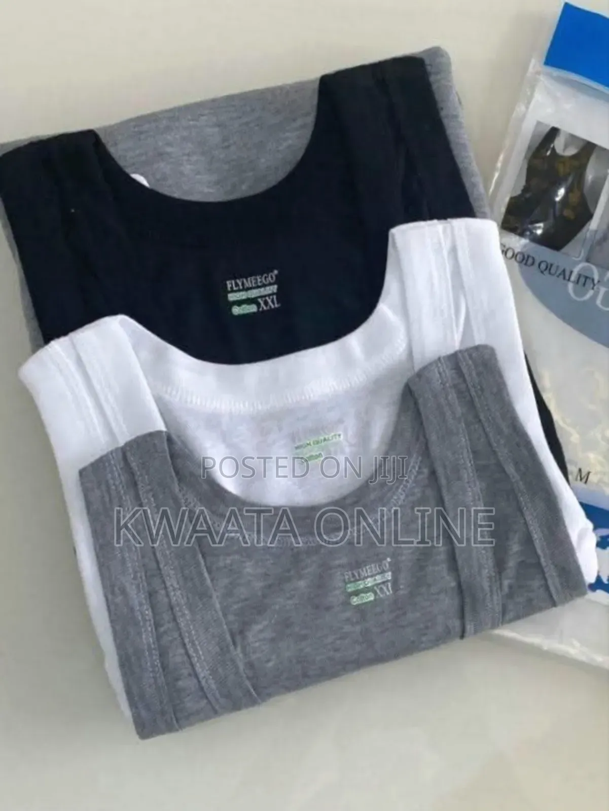 Flymeego 3 Piece Pack of Men's Cotton Vests- White, Grey and Black