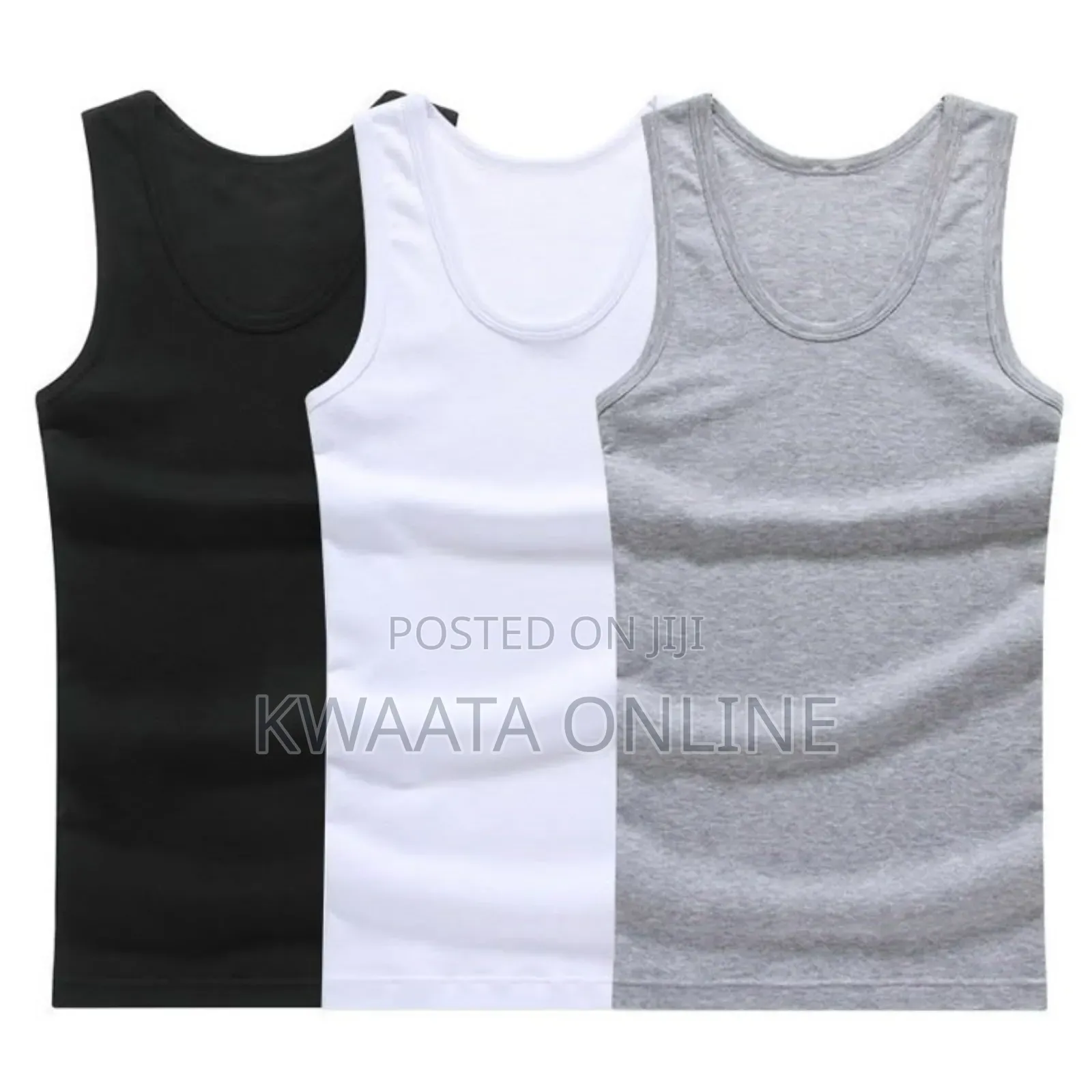 Flymeego 3 Piece Pack of Men's Cotton Vests- White, Grey and Black