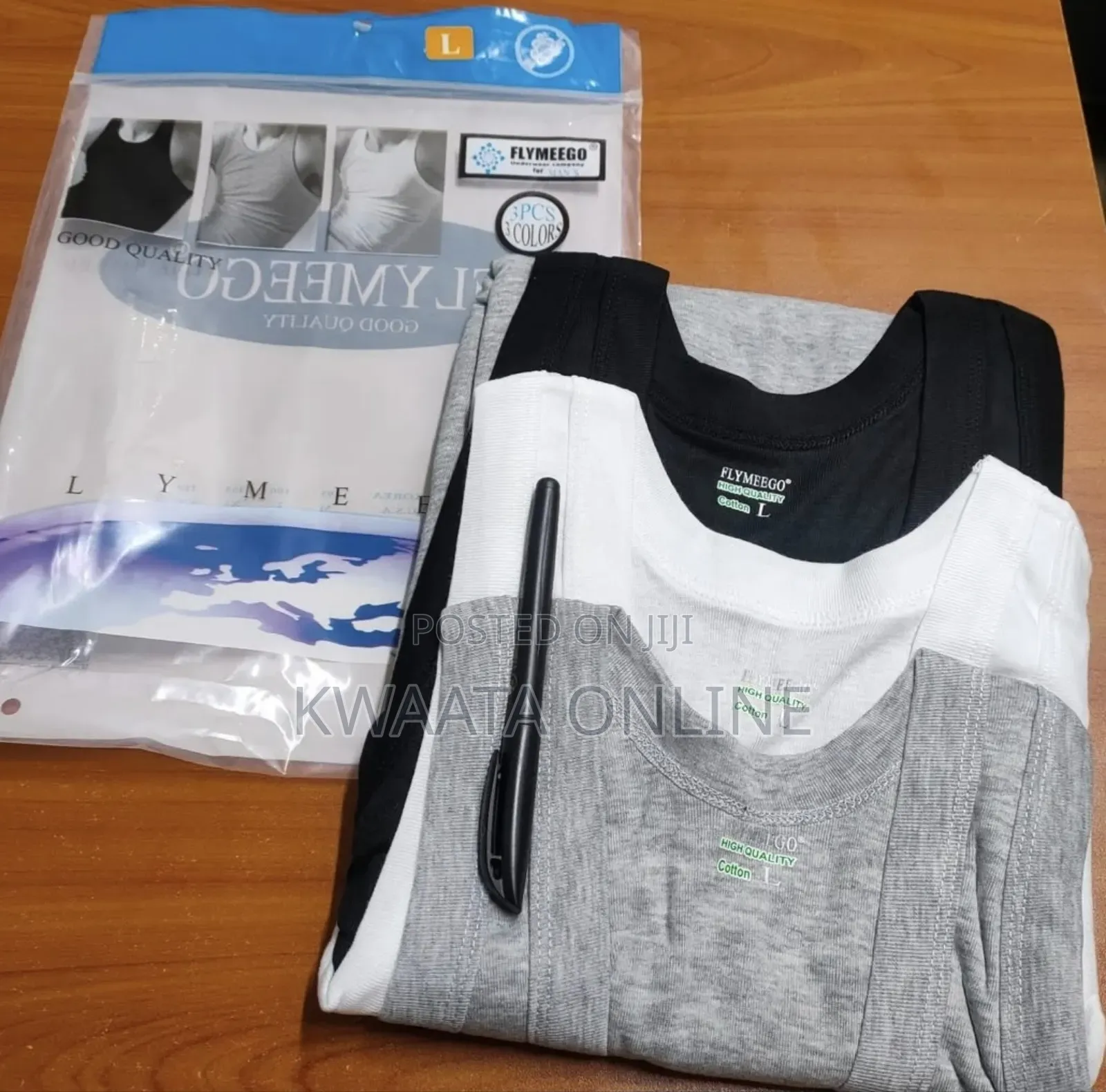 Flymeego 3 Piece Pack of Men's Cotton Vests- White, Grey and Black