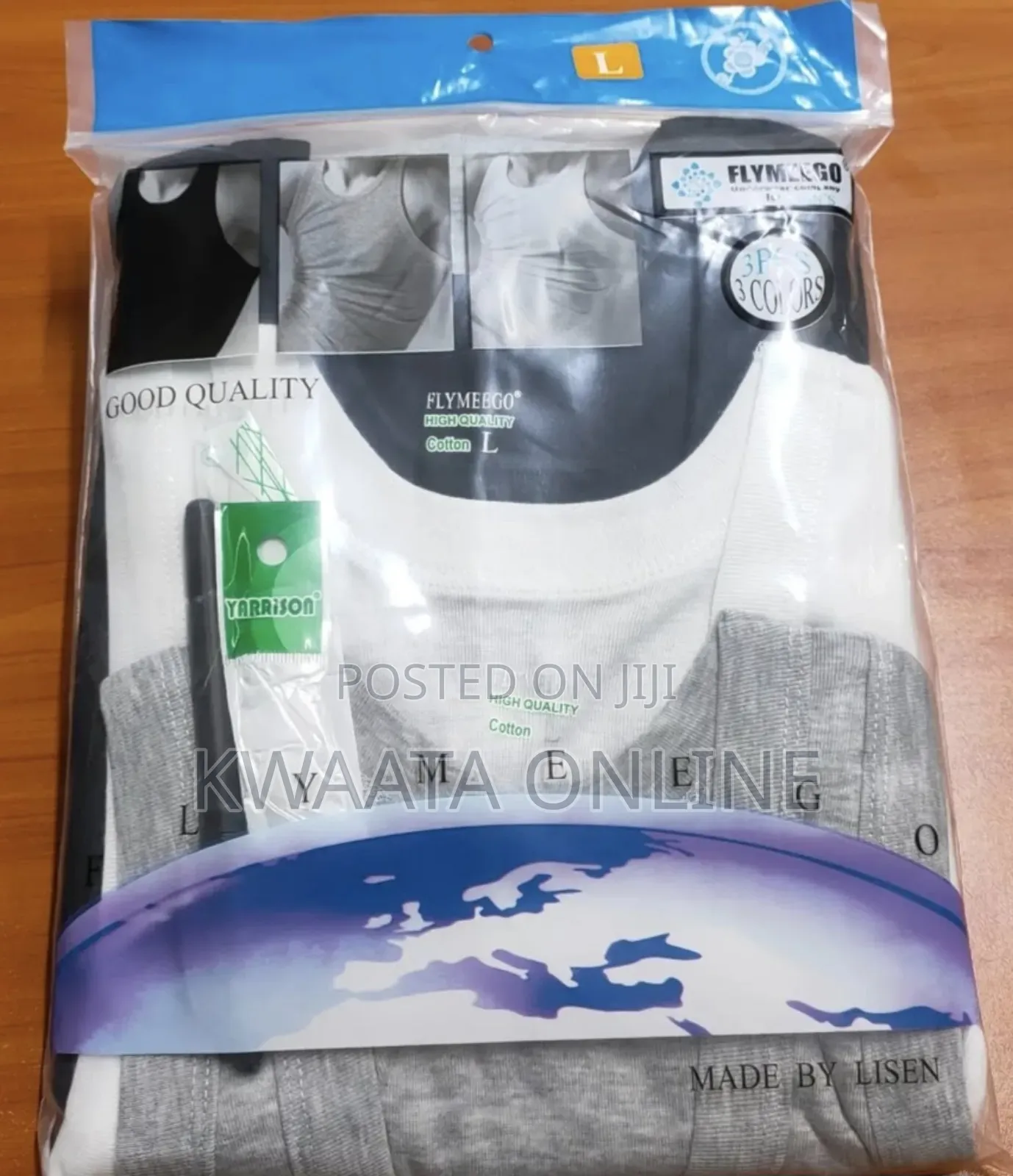 Flymeego 3 Piece Pack of Men's Cotton Vests- White, Grey and Black