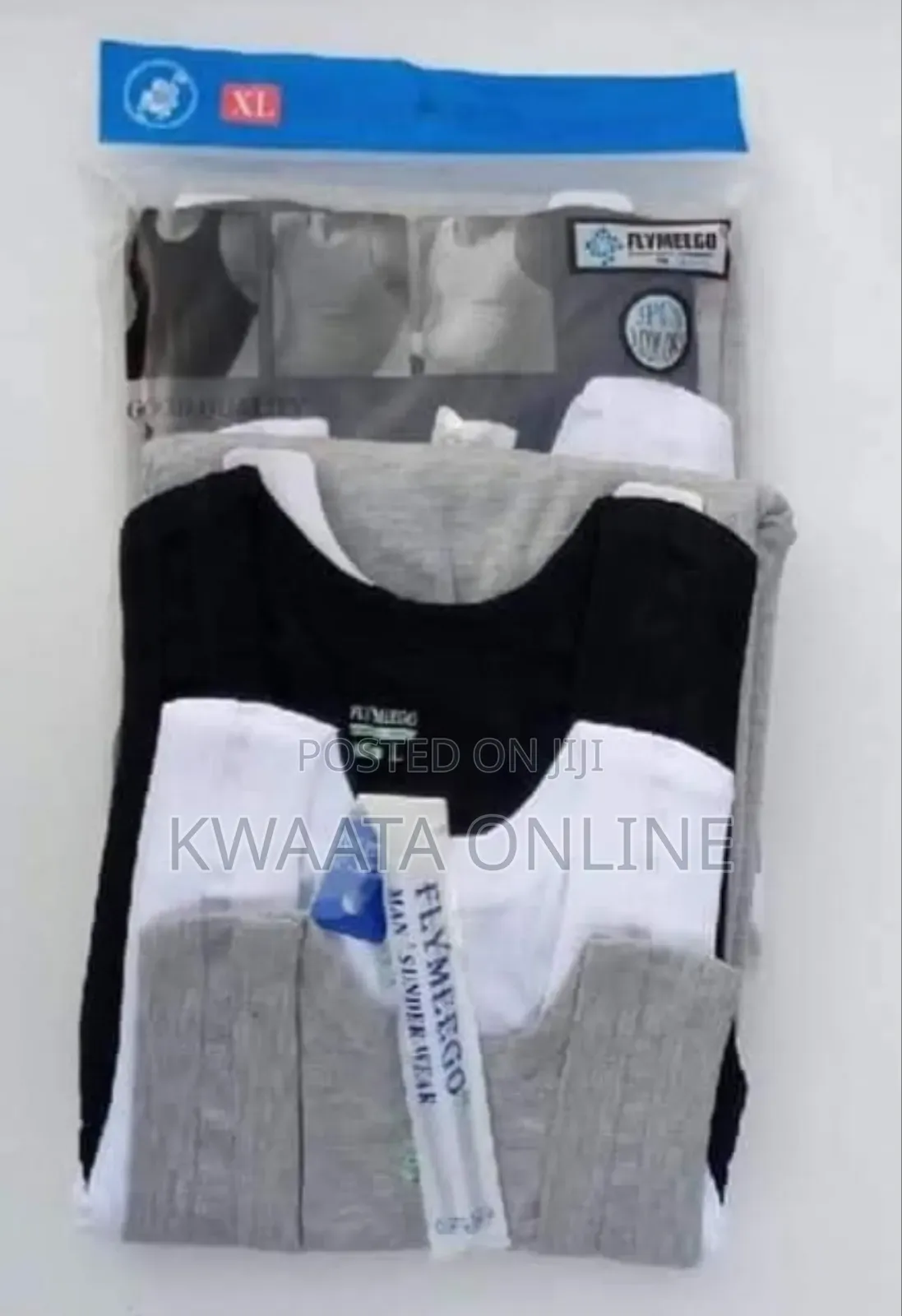 Flymeego 3 Piece Pack of Men's Cotton Vests- White, Grey and Black