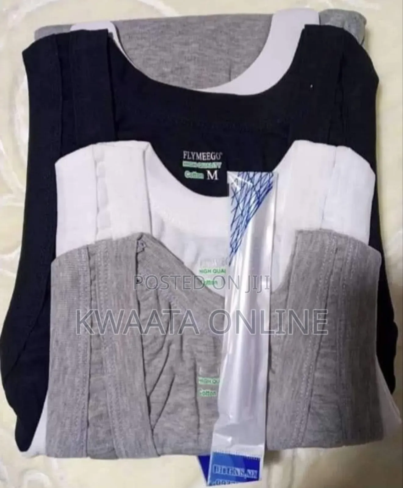 Flymeego 3 Piece Pack of Men's Cotton Vests- White, Grey and Black