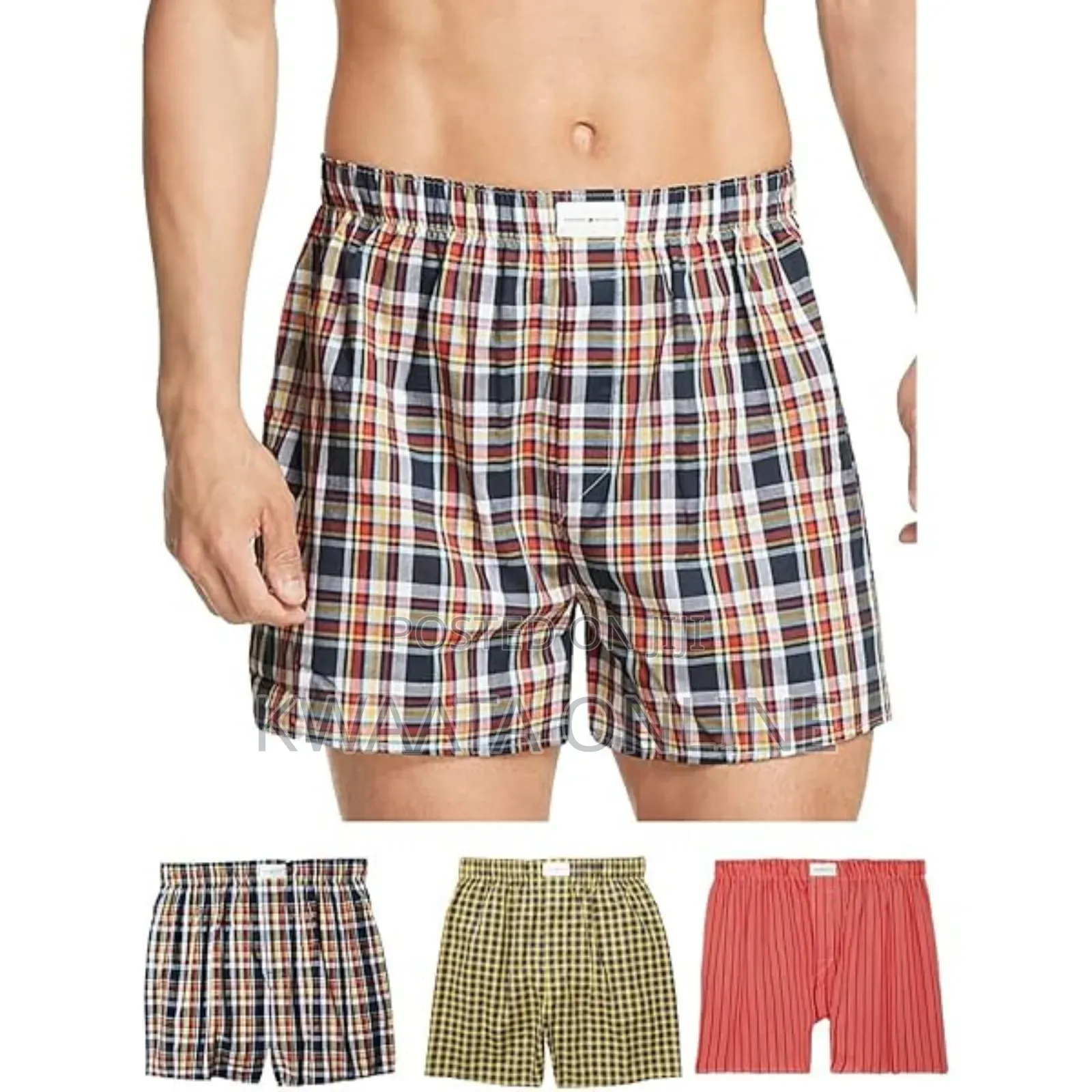 Yarrison Set of 3, Mens Boxer Shorts Underwear- All Checked