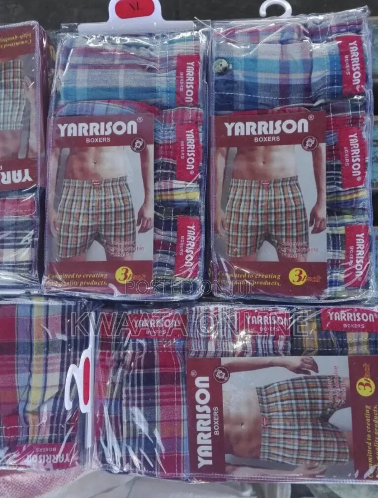 Yarrison Set of 3, Mens Boxer Shorts Underwear- All Checked