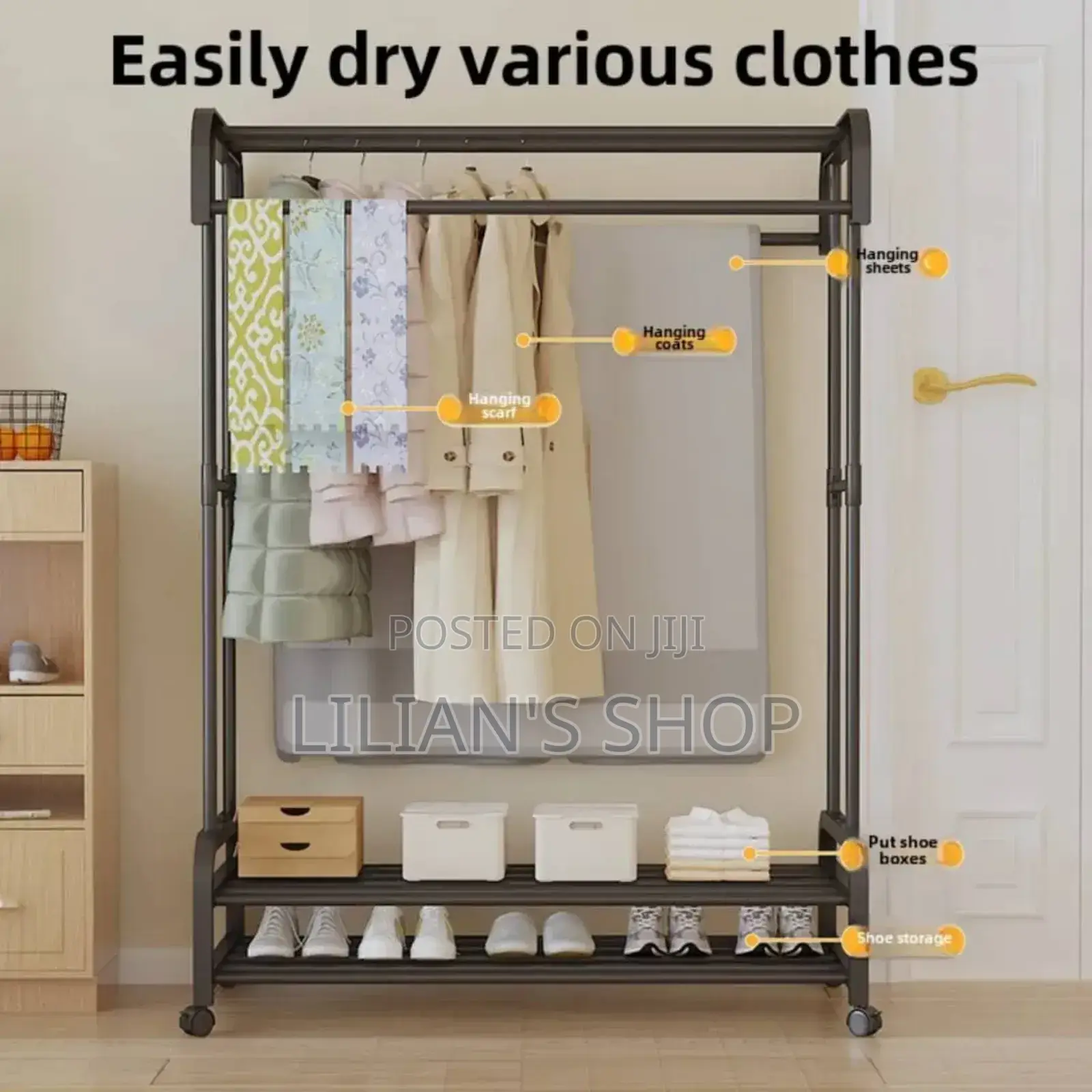 Heavy Duty Metal Rail Clothes Garment Hanging Rack