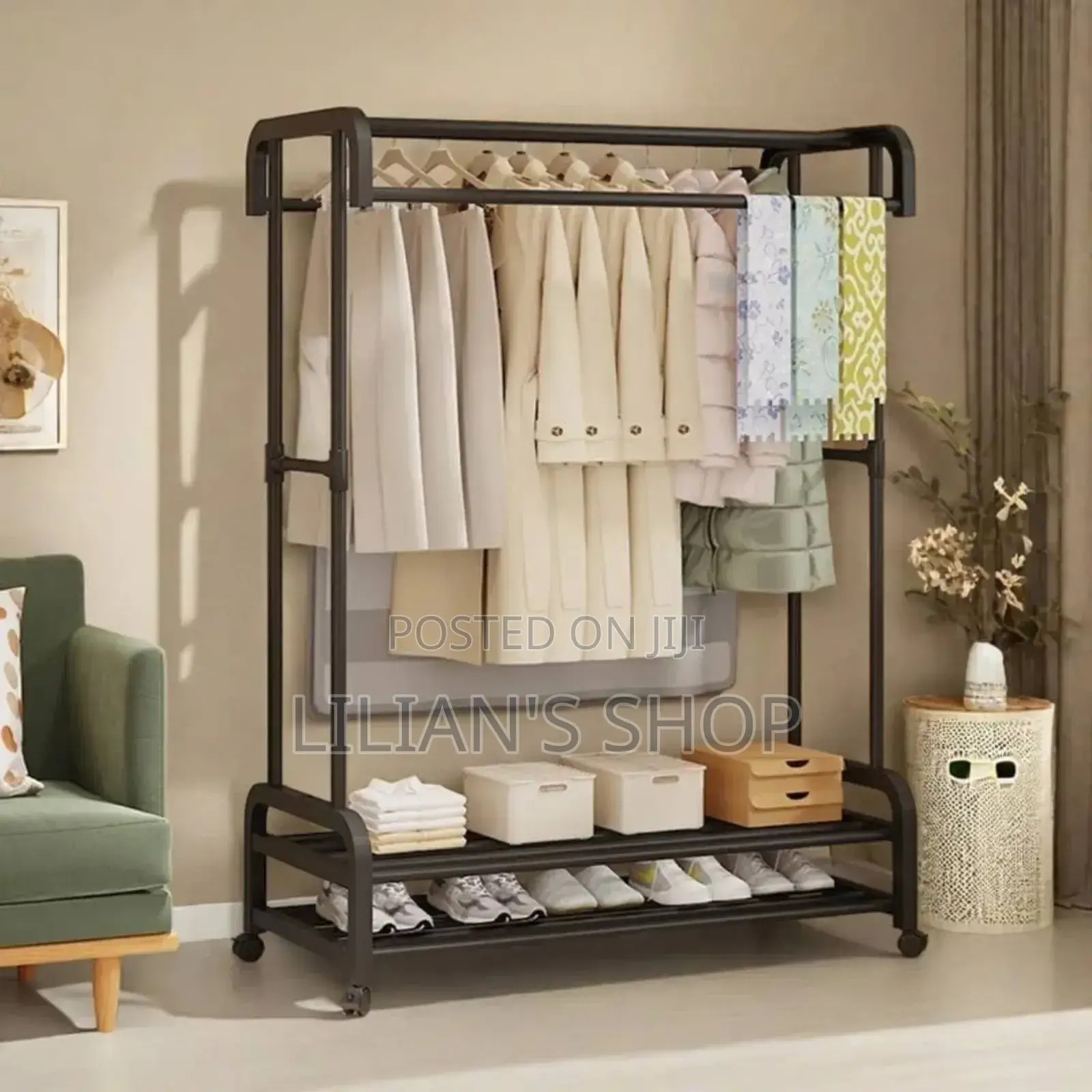 Heavy Duty Metal Rail Clothes Garment Hanging Rack