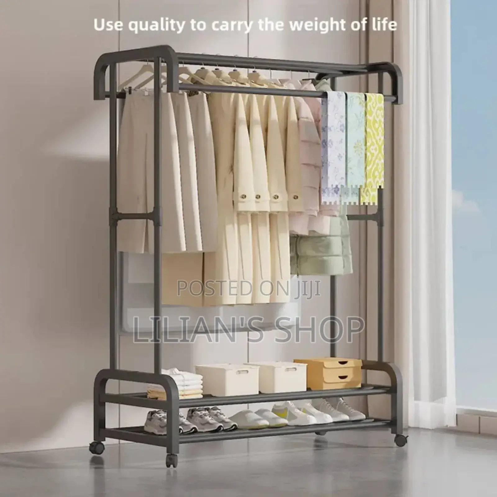 Heavy Duty Metal Rail Clothes Garment Hanging Rack