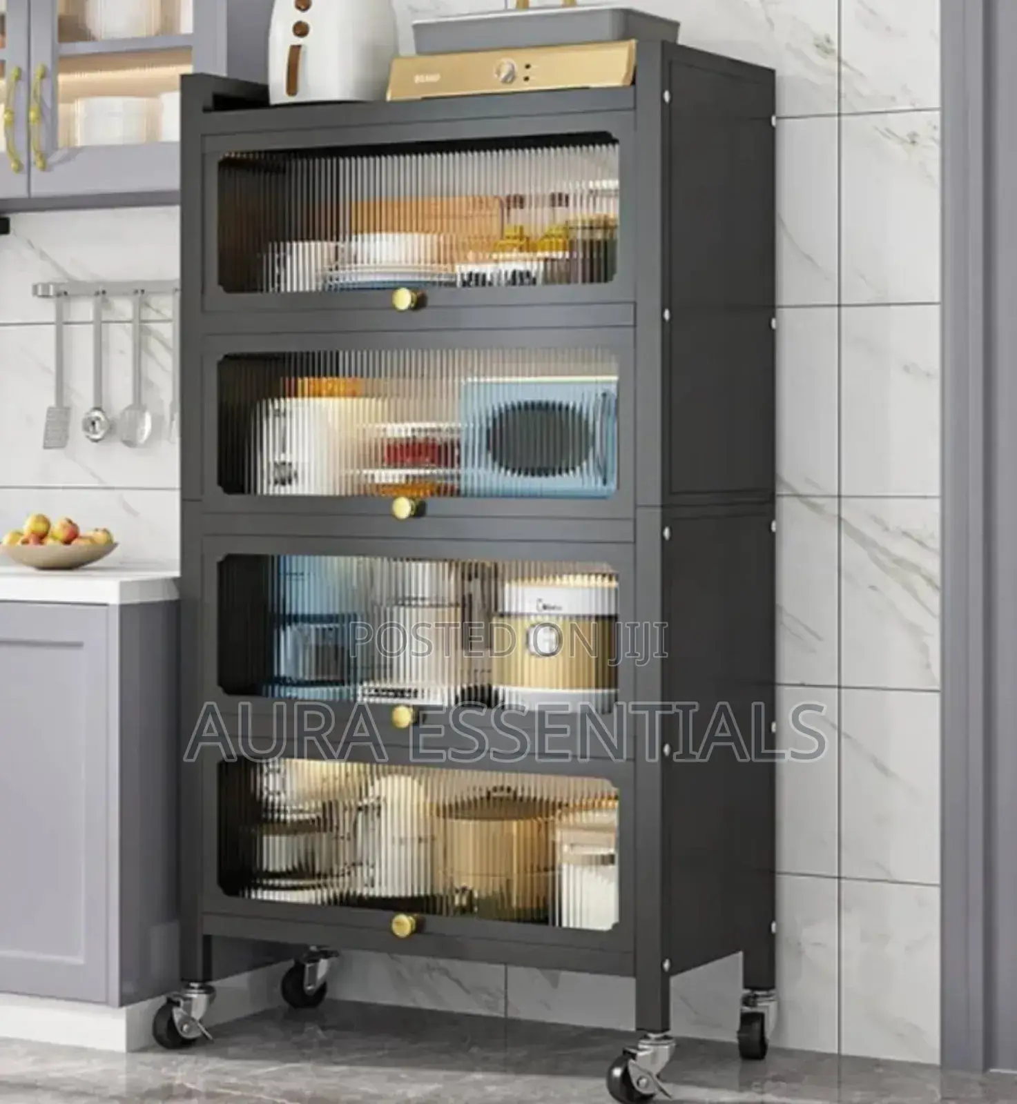 Metallic Kitchen Cabinet With Doors