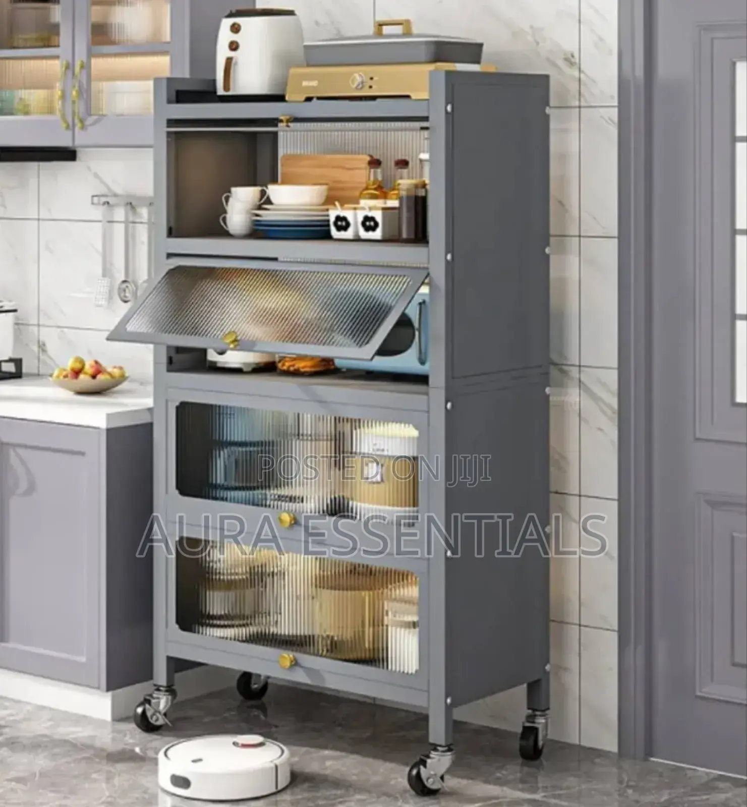 Metallic Kitchen Cabinet With Doors