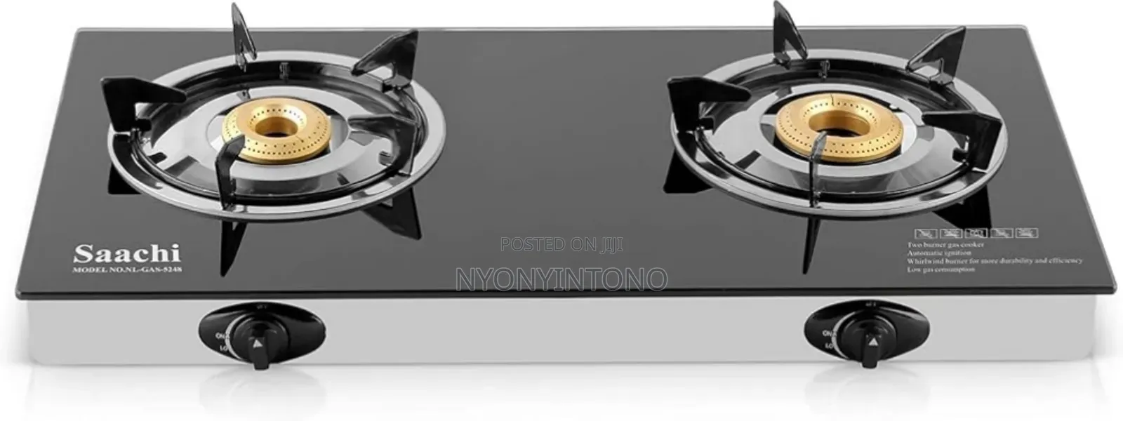 Saachi Double Glass Top Gas Burner, Auto-Ignition