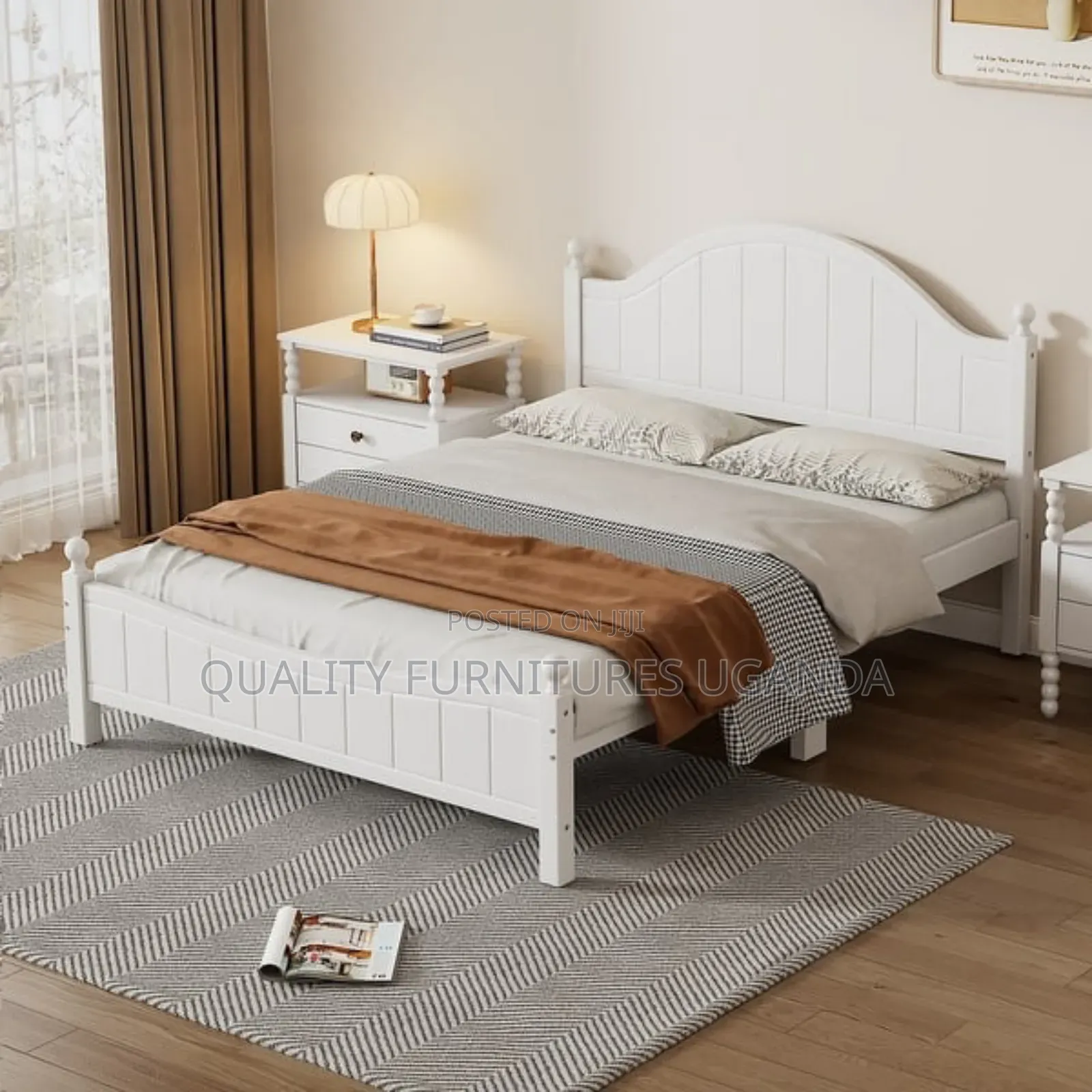 White Wooden Solid Bed