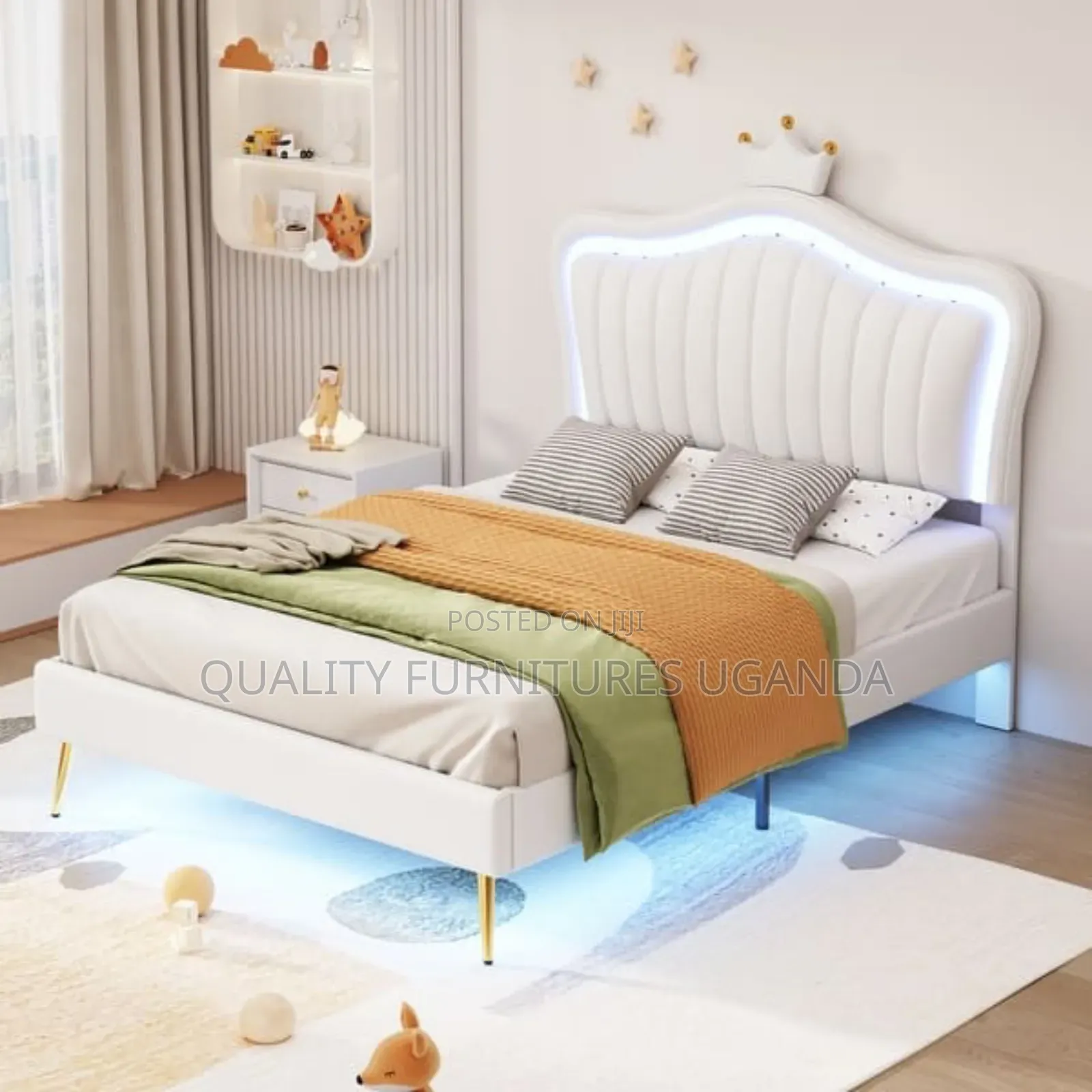 Uupholstery Bed With Led Lights