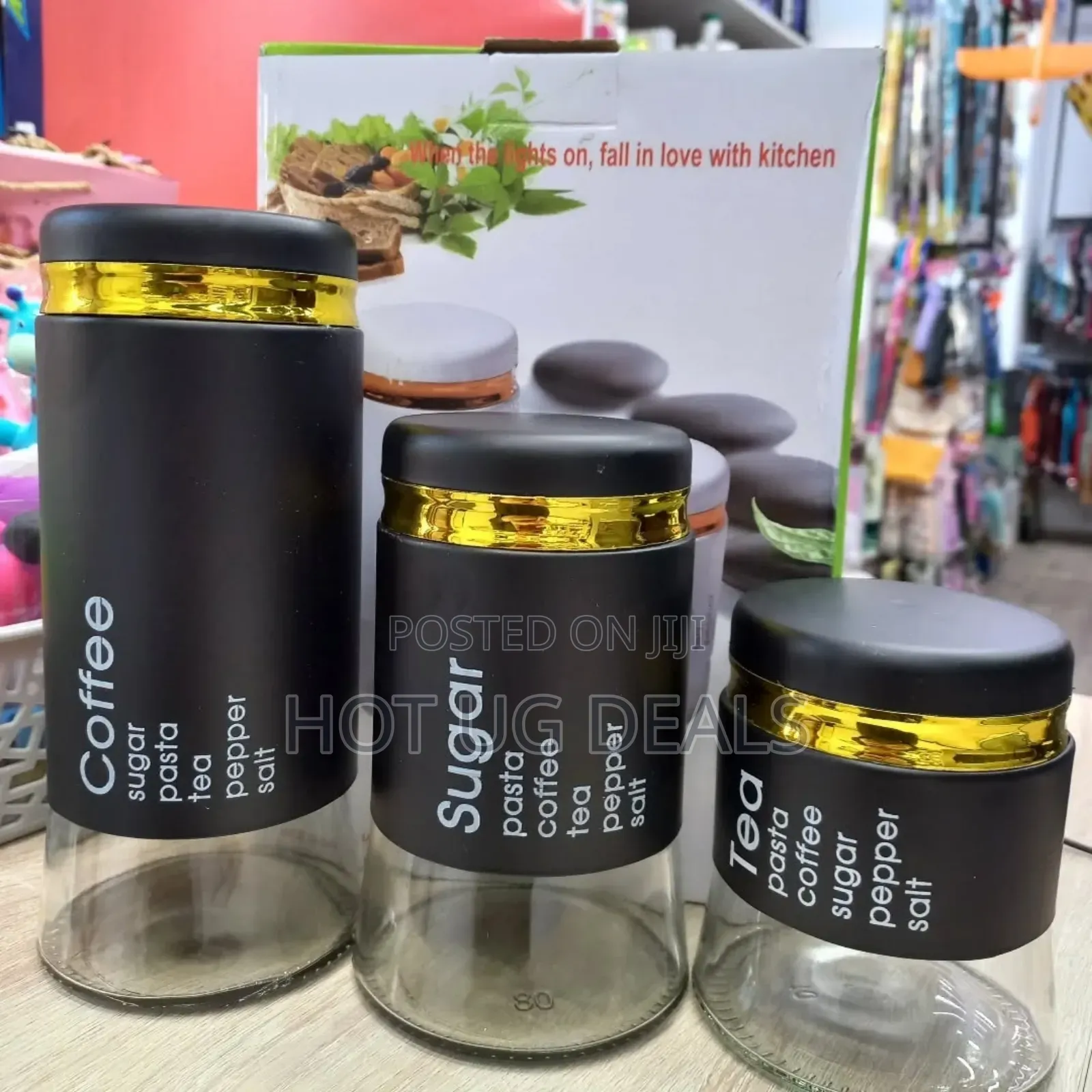 3-piece Glass Canister Storage Container Set - Black