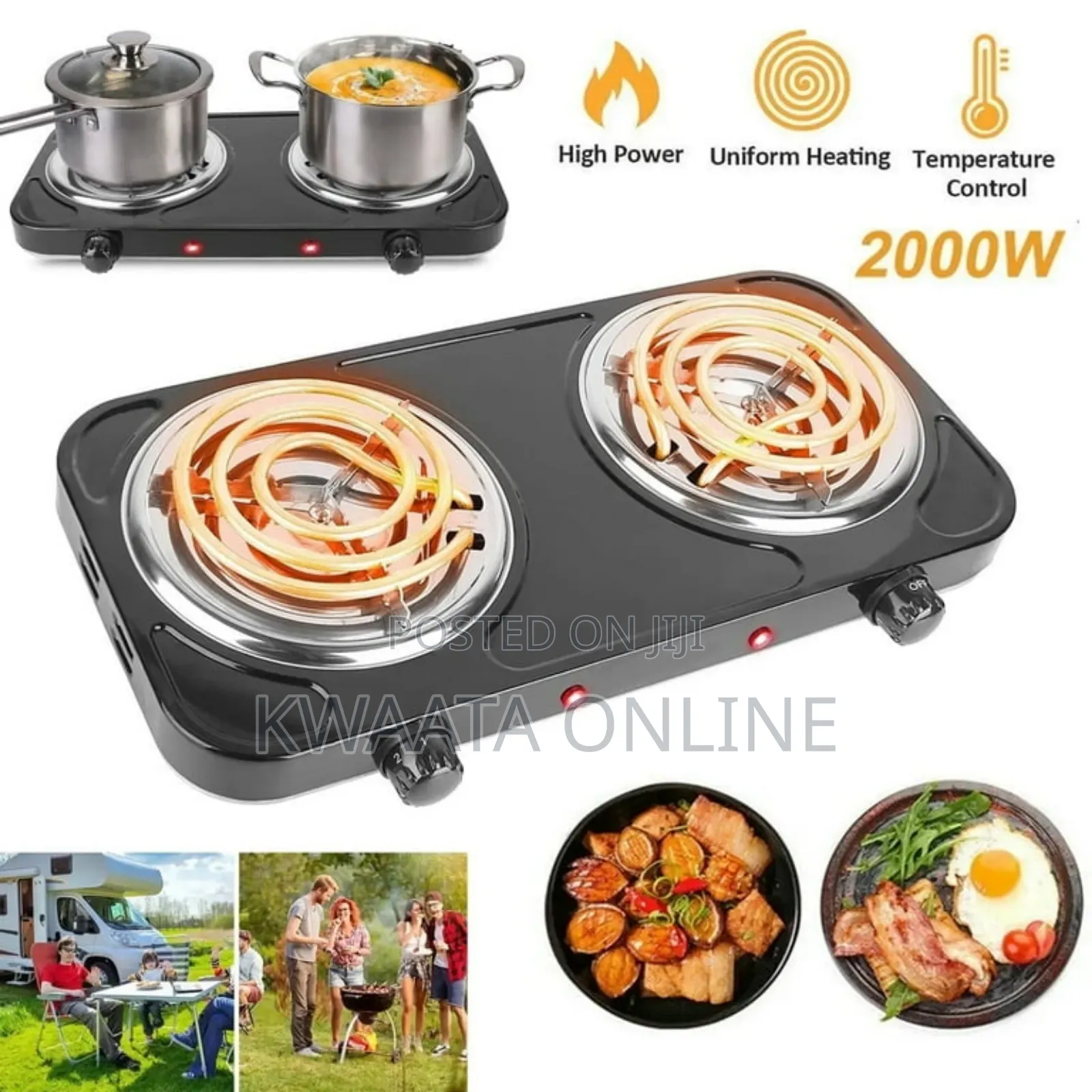 Raf 2000w Hot Plate Electric Double Coil Burner Cooktop