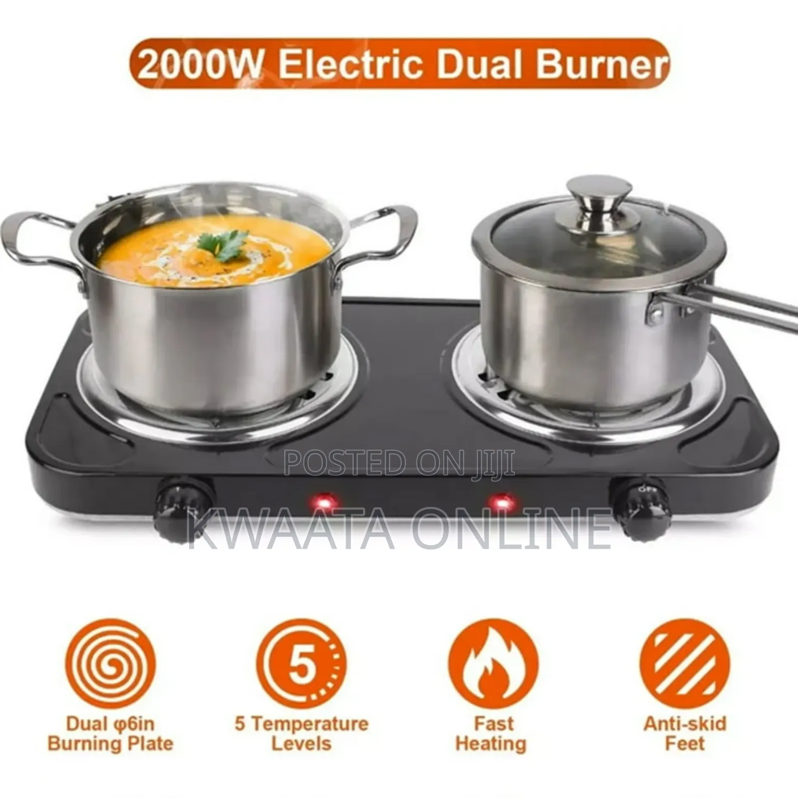 Raf 2000w Hot Plate Electric Double Coil Burner Cooktop