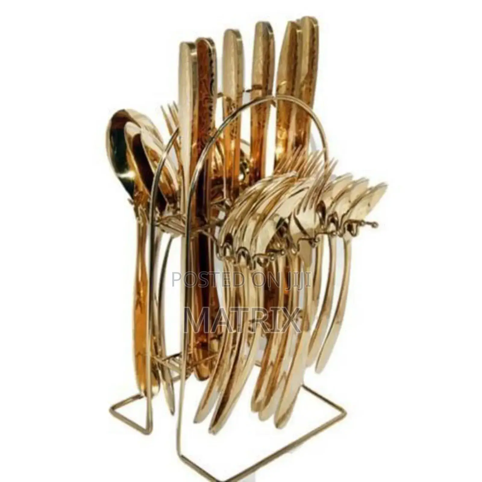 24pcs Stainless Steel Cutlery Set With Stand - Gold