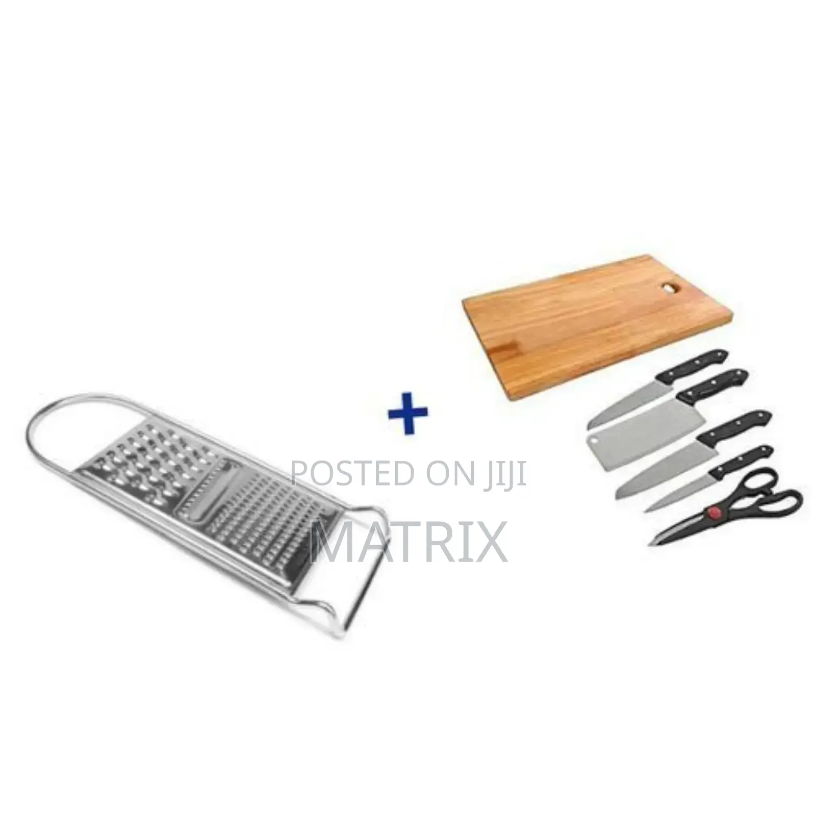 6pc Kitchen Knife Set With Chopping Board +Grater- Silver