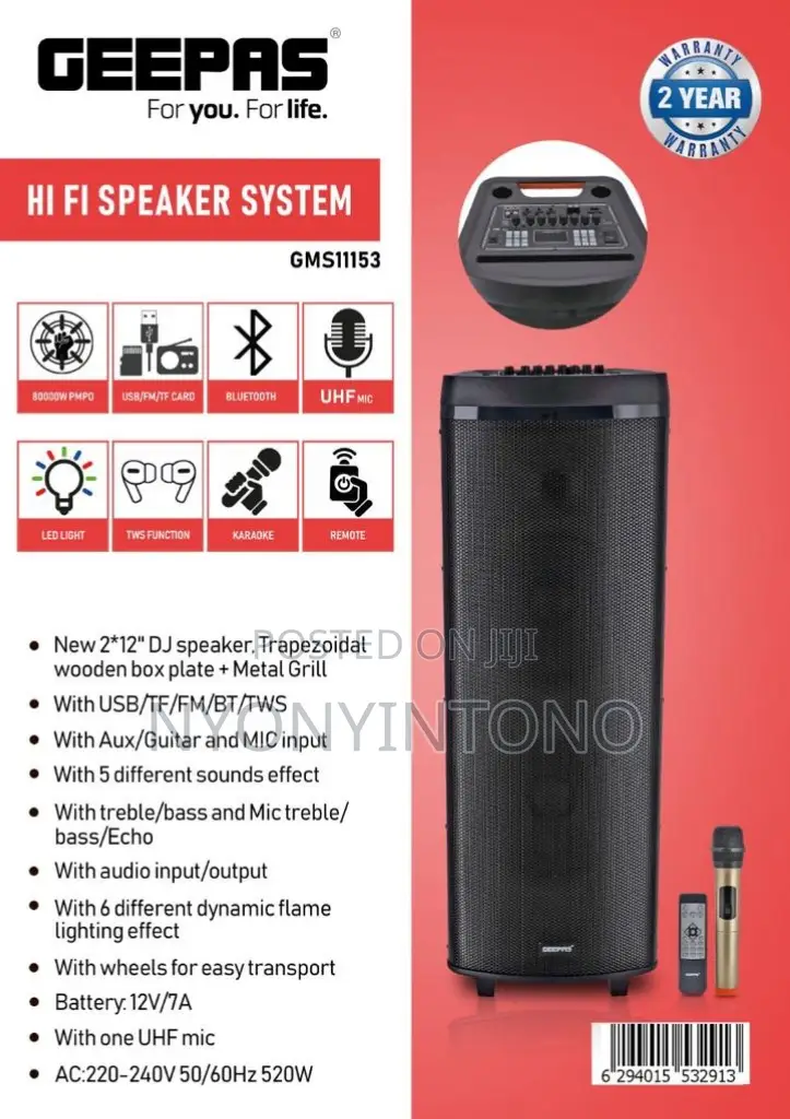 Geepas Profesional Kareoke Speaker GMS-11153 With Microphone