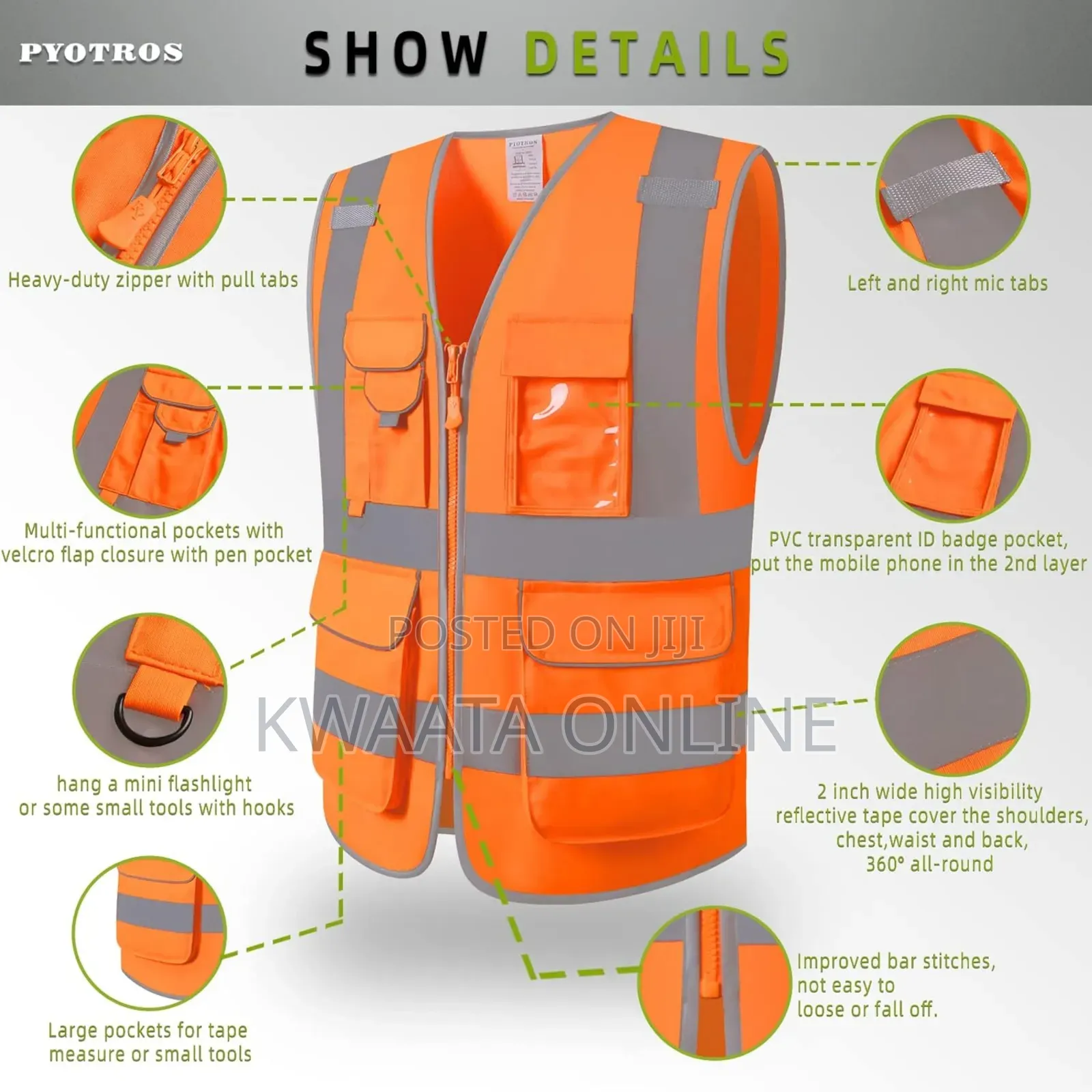 Multi-pockets Reflective Safety Vest With A Ziper-all Color