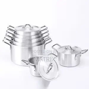 Aluminium Cooking Pots/Saucepan Set, 7pcs-Silver