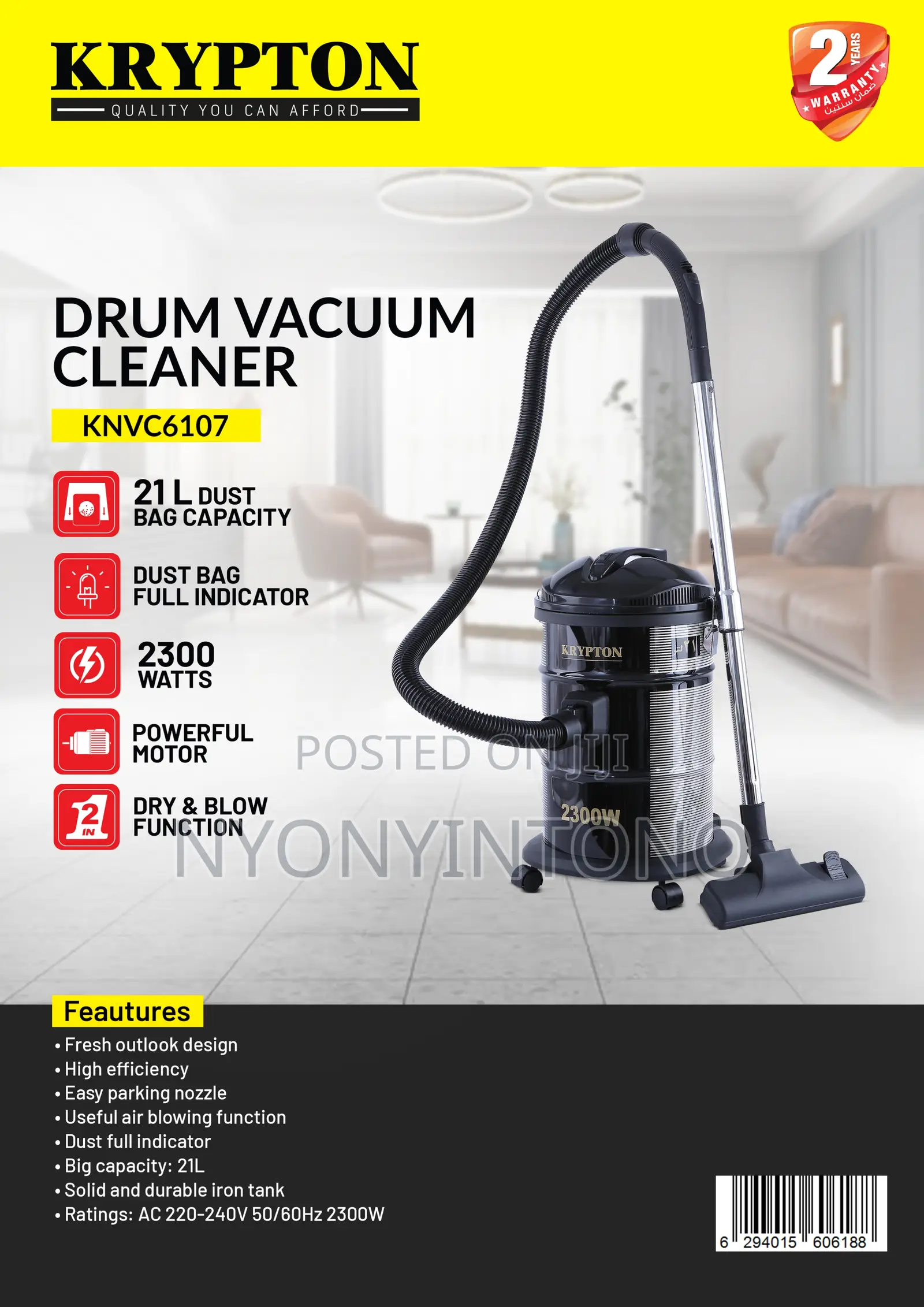 Krypton 21liters High Qulity Dry Vacuum Cleaner KNVC-6107