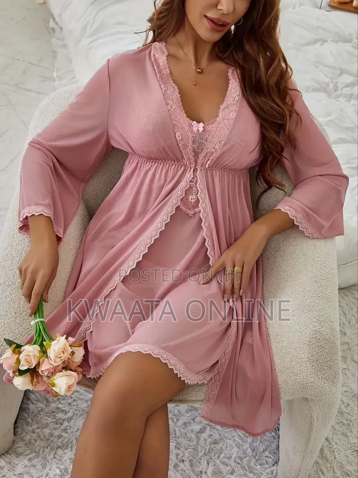 Women 2 Piece Set Sexy Pajama (Nightgown and Robe) Nightwear