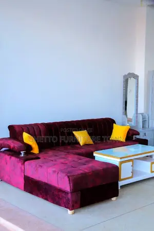 Photo - Maroon L Sofa,Center Table and a Dressing Mirror
