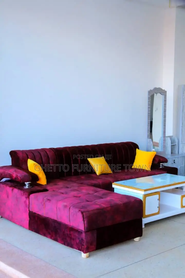 Maroon L Sofa,Center Table and a Dressing Mirror