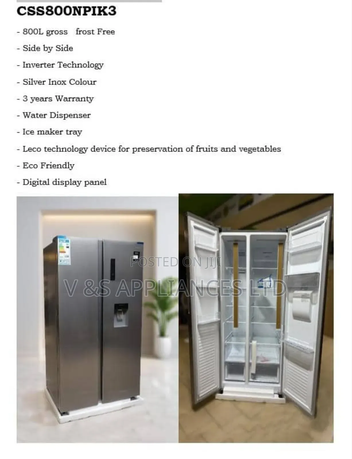 800l Chiq Side by Side Fridge With Inverter Technology