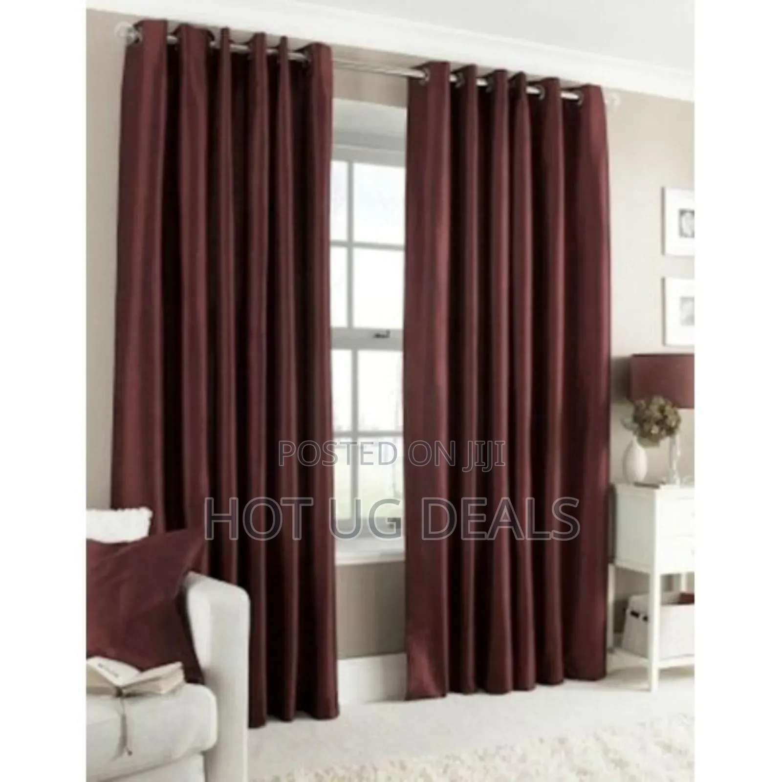 3pcs Set 2 Plain Curtains 1.5m X 2m With 3m Net - Maroon