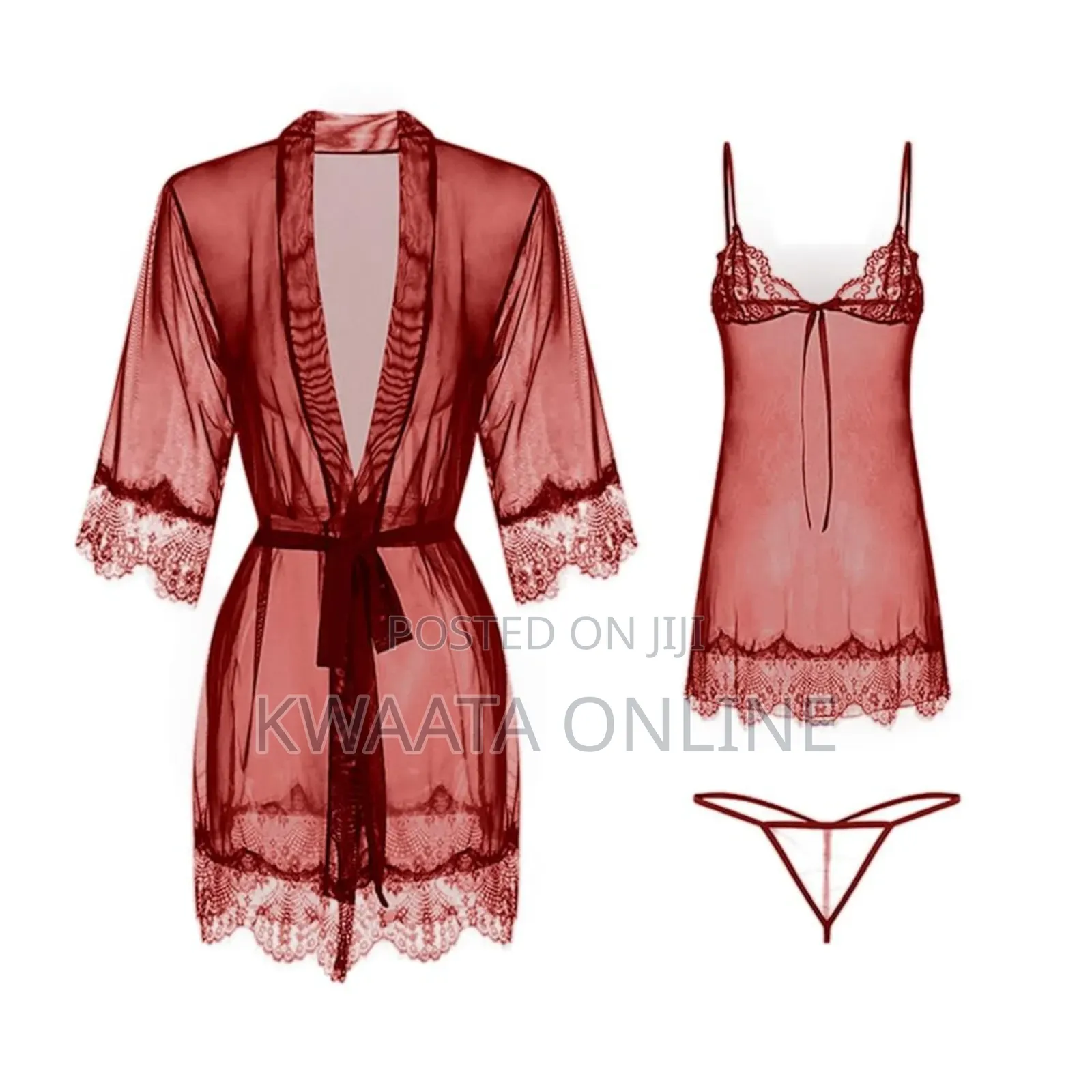 Lace Nightgown Pyjamas 3 Piece Set (Gown+Nightie+Pantie