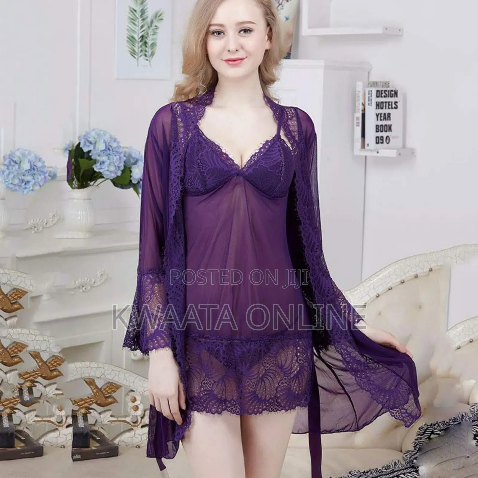 Lace Nightgown Pyjamas 3 Piece Set (Gown+Nightie+Pantie