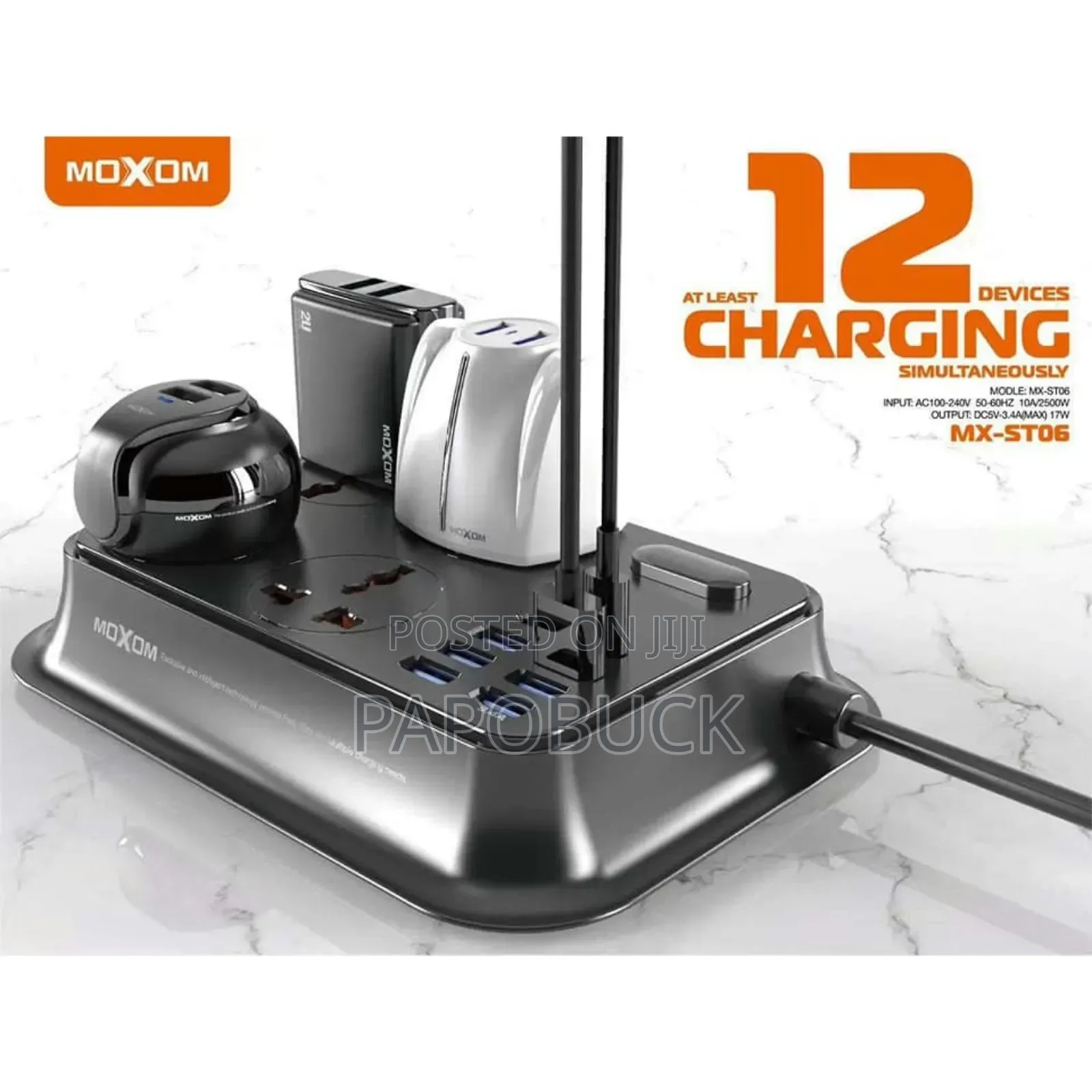 Moxom Mx-St06 2 Meter Extension 3.4a With 12 Charging Ports