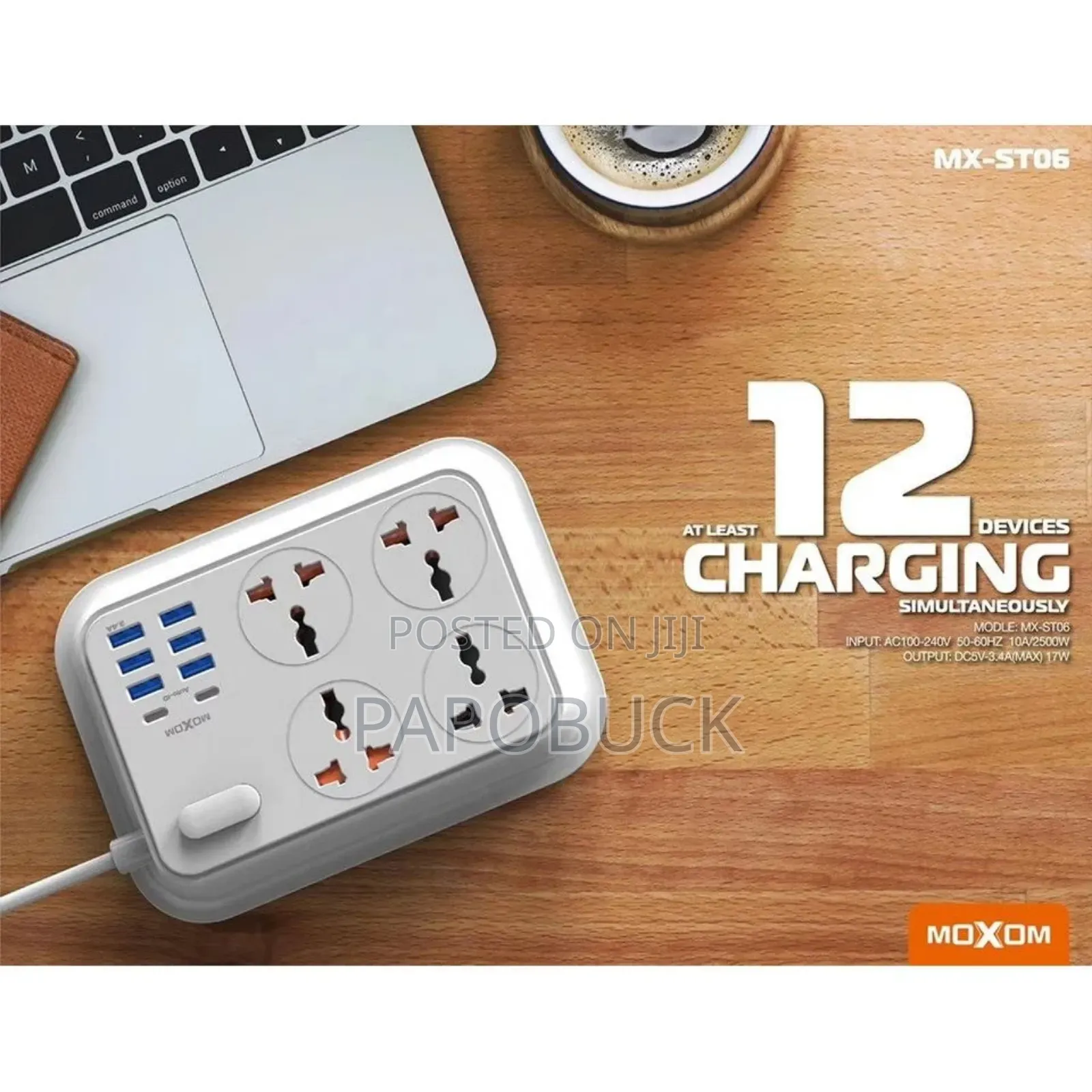 Moxom Mx-St06 2 Meter Extension 3.4a With 12 Charging Ports