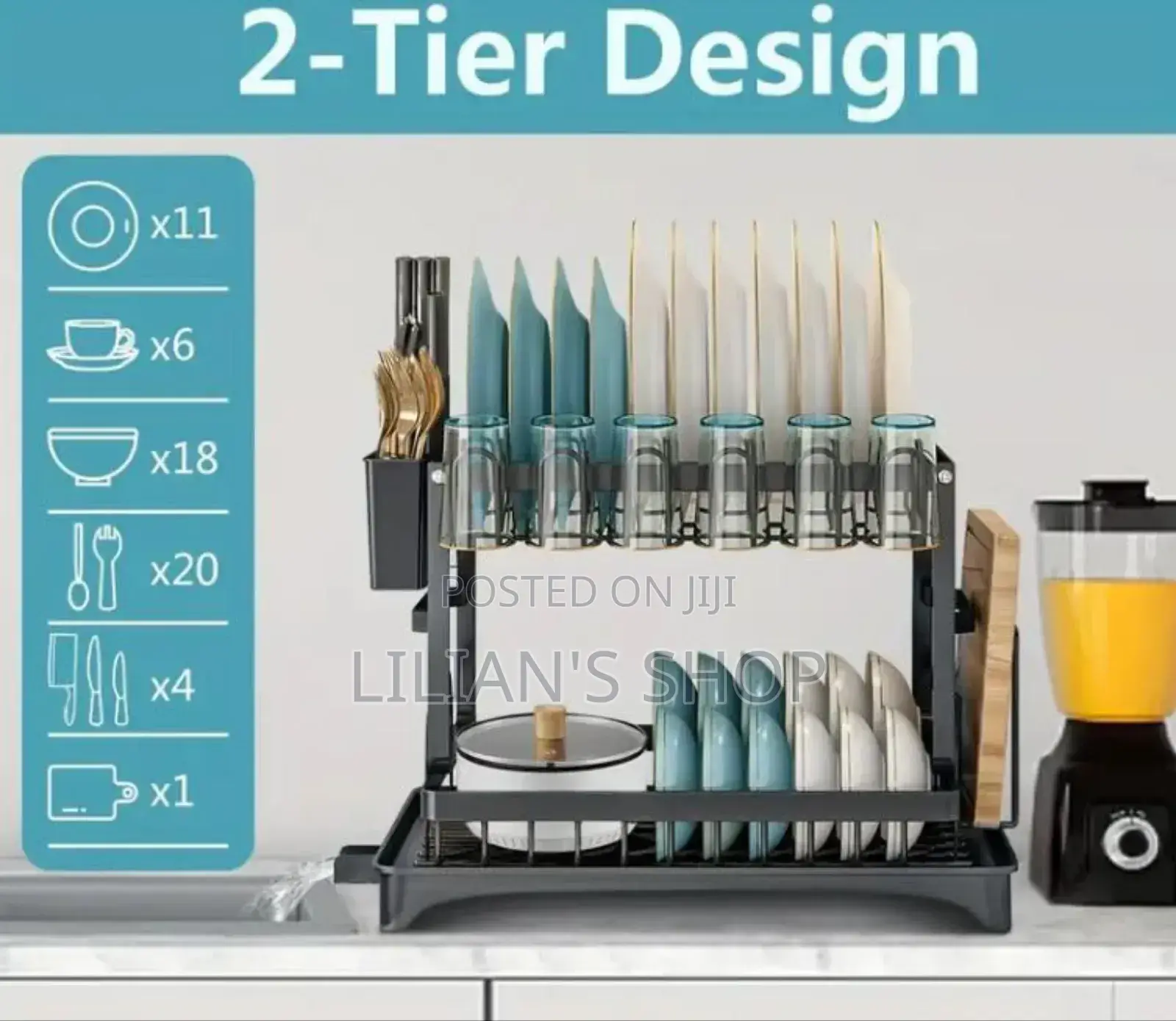Lucario Dish Drying Stand With Drainer 2 Tiers