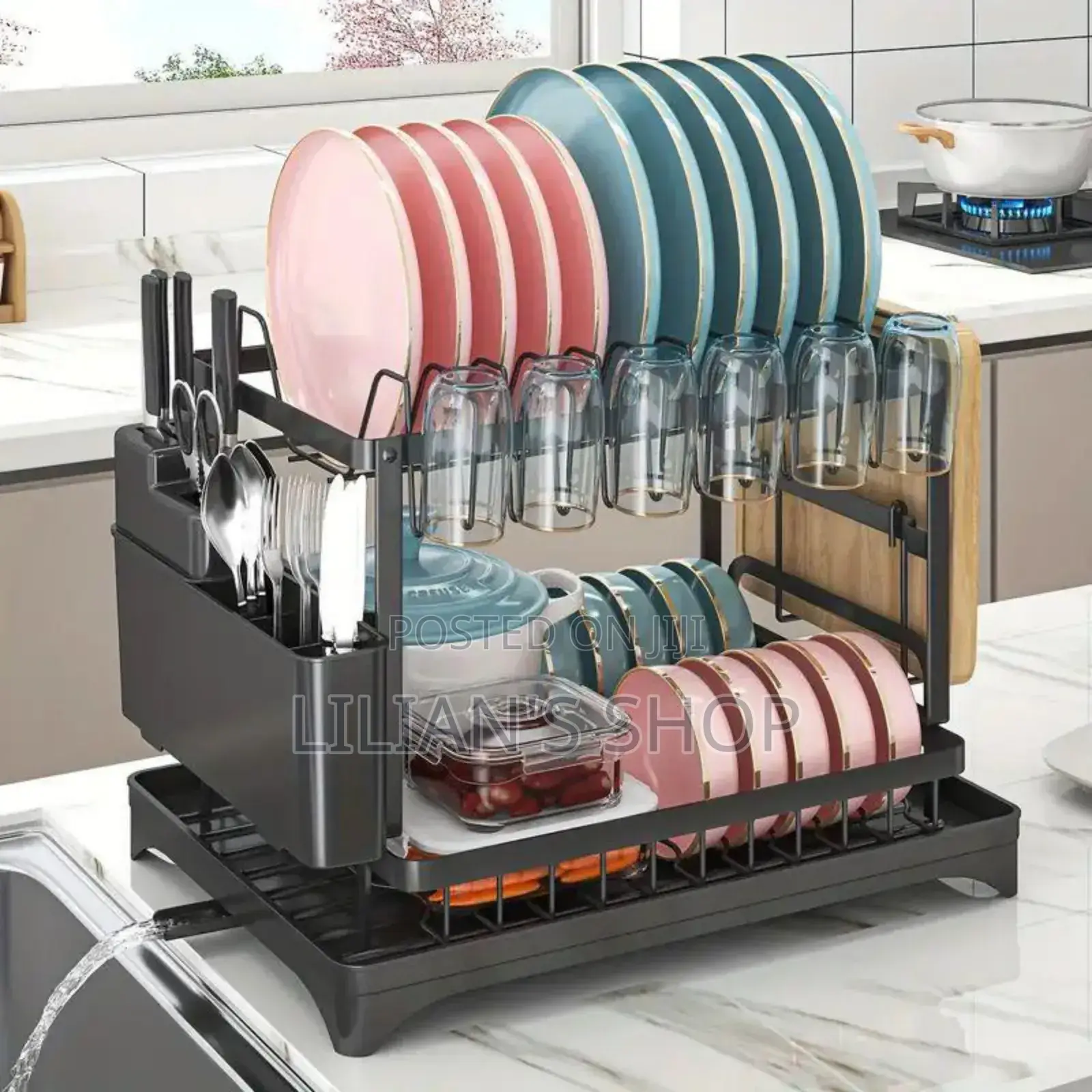 Lucario Dish Drying Stand With Drainer 2 Tiers