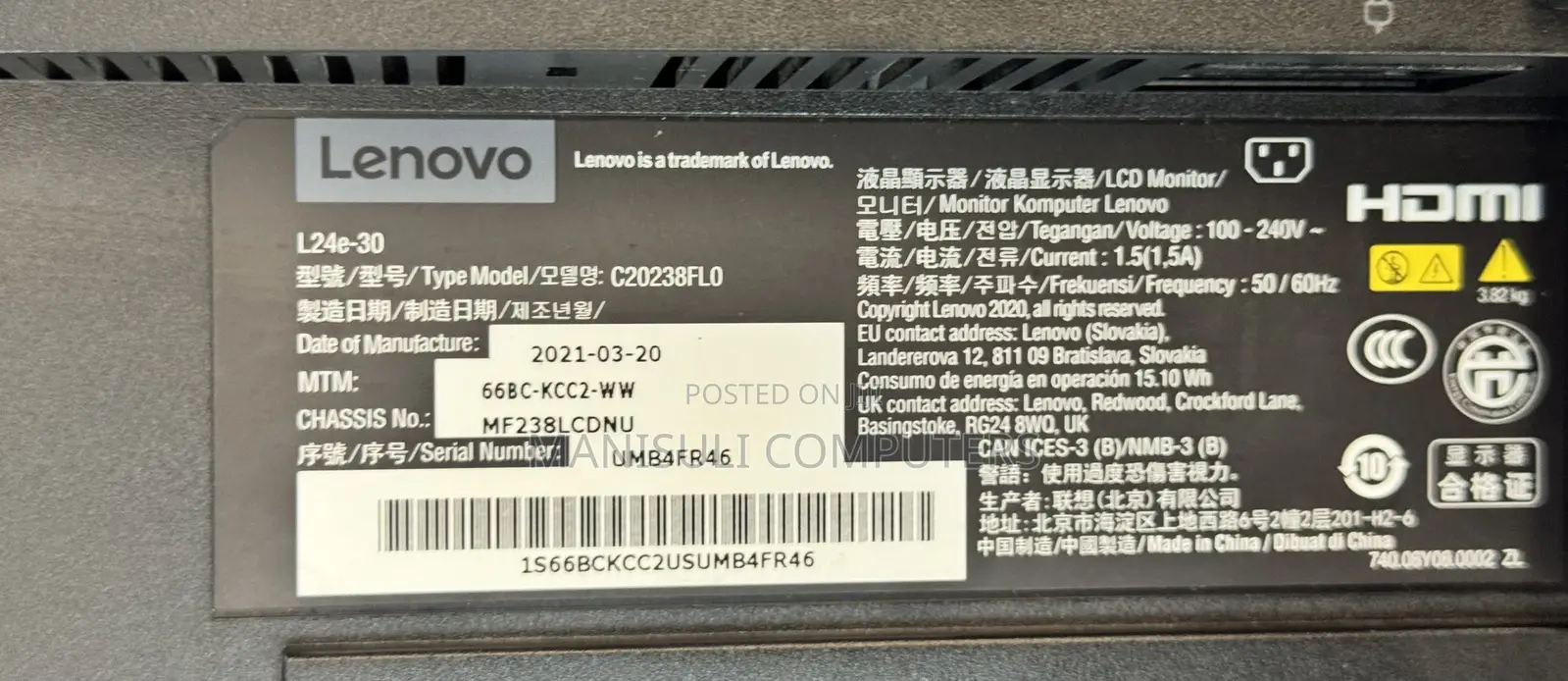 Gaming Monitor Lenovo 24 Inch Screen Ips Vga Hdmi Dp Usb 3.0