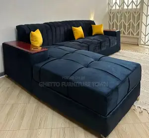 Photo - Black 6 Seater L Sofa With Cupholders