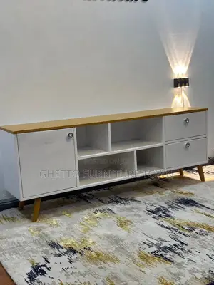 Photo - White Tv Stand With Open Storage and Drawers