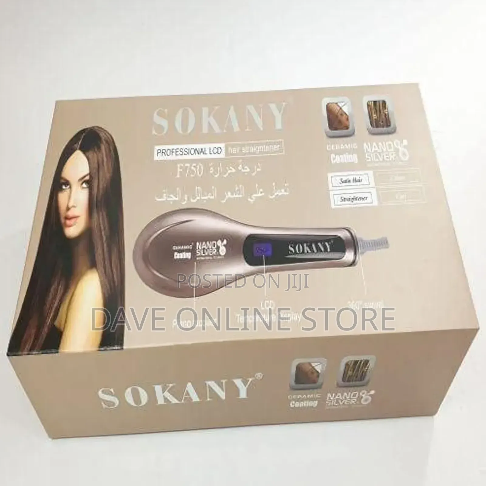 Sokany Hair Straightener Comb Brush With LCD Display- Gold
