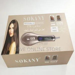 Sokany Hair Straightener Comb Brush With LCD Display- Gold