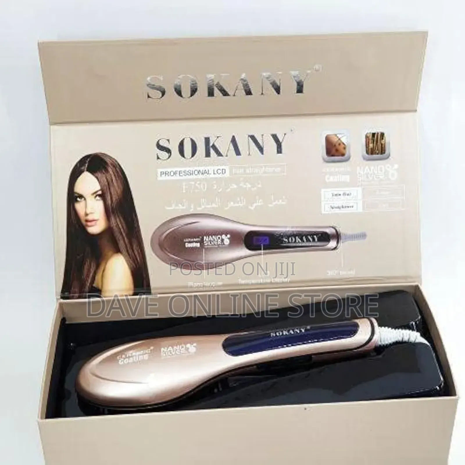 Sokany Hair Straightener Comb Brush With LCD Display- Gold
