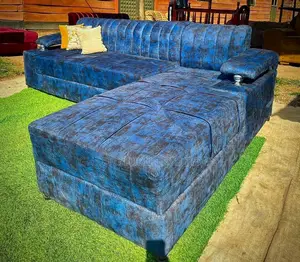 Photo - A Flower Blue 6 Seater L Sofa With Armrests